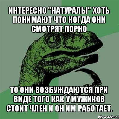 интересно "натуралы" хоть понимают что когда они смотрят порно то они возбуждаются при виде того как у мужиков стоит член и он им работает., Мем Филосораптор