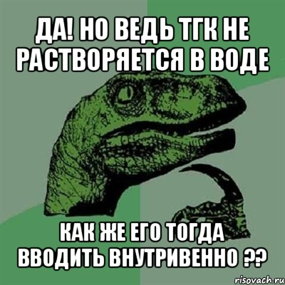 да! но ведь тгк не растворяется в воде как же его тогда вводить внутривенно ??, Мем Филосораптор