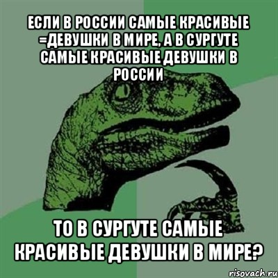 если в россии самые красивые =девушки в мире, а в сургуте самые красивые девушки в россии то в сургуте самые красивые девушки в мире?, Мем Филосораптор