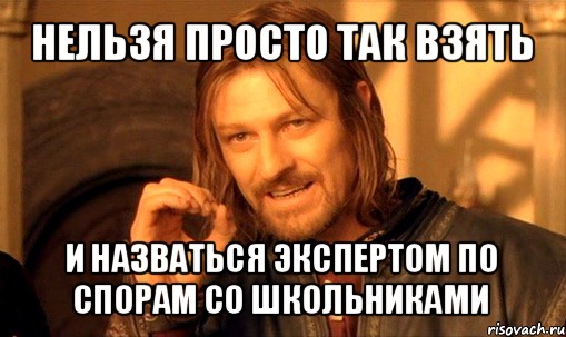 нельзя просто так взять и назваться экспертом по спорам со школьниками, Мем Нельзя просто так взять и (Боромир мем)