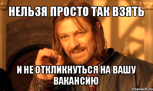 нельзя просто так взять и не откликнуться на вашу вакансию, Мем Нельзя просто так взять и (Боромир мем)