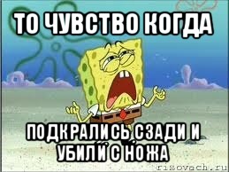 то чувство когда подкрались сзади и убили с ножа, Мем Спанч Боб плачет