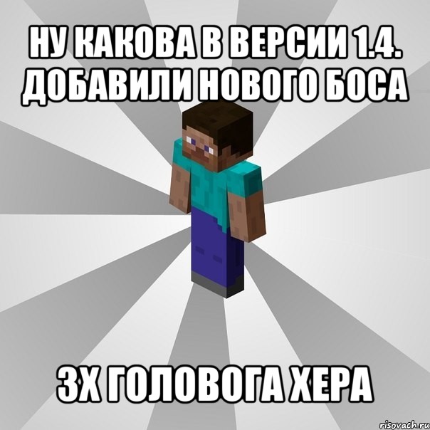 ну какова в версии 1.4. добавили нового боса 3х головога хера, Мем Типичный игрок Minecraft