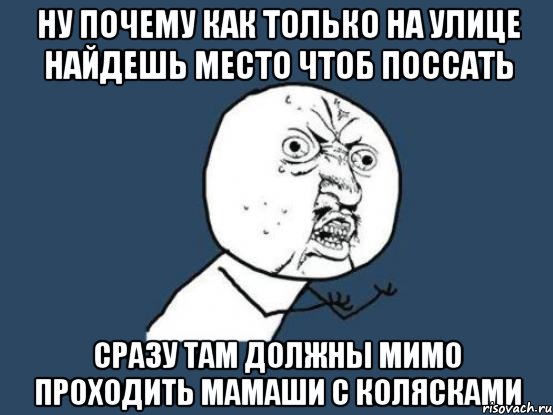 ну почему как только на улице найдешь место чтоб поссать сразу там должны мимо проходить мамаши с колясками, Мем Ну почему