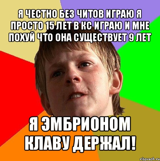 я честно без читов играю я просто 15 лет в кс играю и мне похуй что она существует 9 лет я эмбрионом клаву держал!, Мем Злой школьник