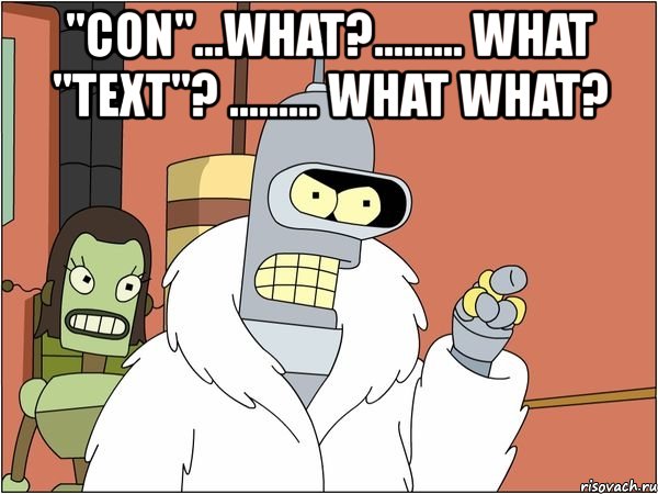 "con"...what?......... what "text"? ......... what what? , Мем Бендер