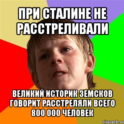 при сталине не расстреливали великий историк земсков говорит расстреляли всего 800 000 человек, Мем Злой школьник