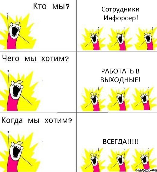 Сотрудники Инфорсер! Работать в выходные! ВСЕГДА!!!