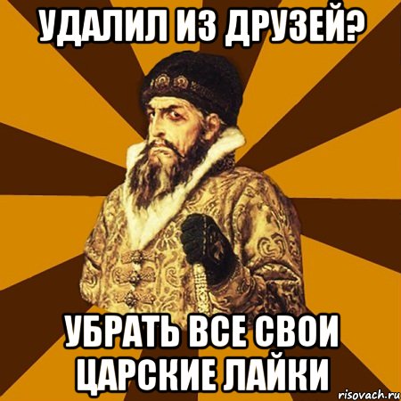 удалил из друзей? убрать все свои царские лайки, Мем Не царское это дело