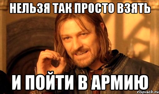 нельзя так просто взять и пойти в армию, Мем Нельзя просто так взять и (Боромир мем)