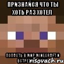 признайся что ты хоть раз хотел попасть в мир minecraft и встретить меня, Мем стив