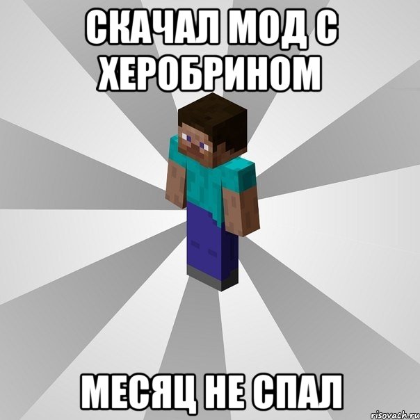 скачал мод с херобрином месяц не спал, Мем Типичный игрок Minecraft