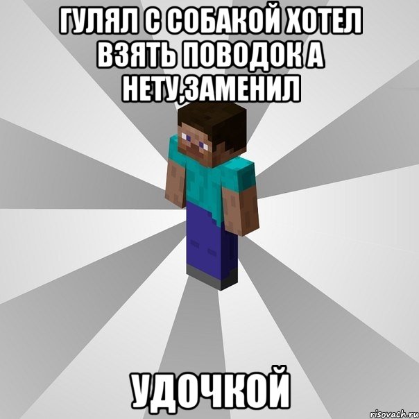 гулял с собакой хотел взять поводок а нету,заменил удочкой, Мем Типичный игрок Minecraft