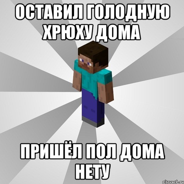 оставил голодную хрюху дома пришёл пол дома нету, Мем Типичный игрок Minecraft