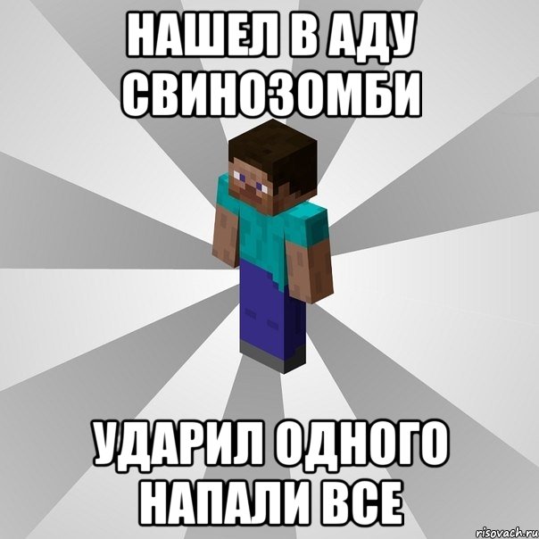 нашел в аду свинозомби ударил одного напали все, Мем Типичный игрок Minecraft