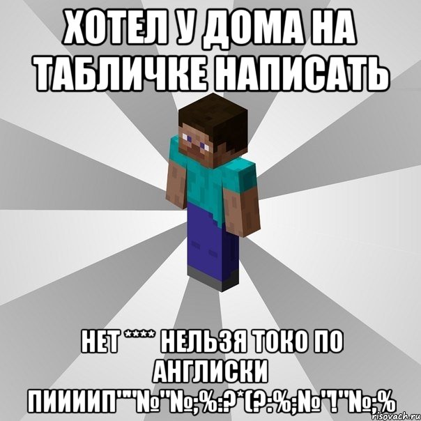 хотел у дома на табличке написать нет **** нельзя токо по англиски пиииип""№"№;%:?*(?:%;№"!"№;%, Мем Типичный игрок Minecraft