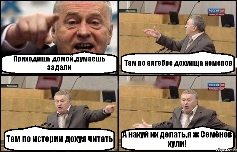 Приходишь домой,думаешь задали Там по алгебре дохуища номеров Там по истории дохуя читать А нахуй их делать,я ж Семёнов хули!, Комикс Жириновский