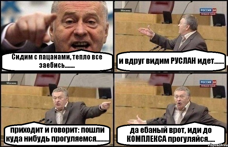 Сидим с пацанами, тепло все заебись....... и вдруг видим РУСЛАН идет....... приходит и говорит: пошли куда нибудь прогуляемся......... да ебаный врот, иди до КОМПЛЕКСА прогуляйся....., Комикс Жириновский