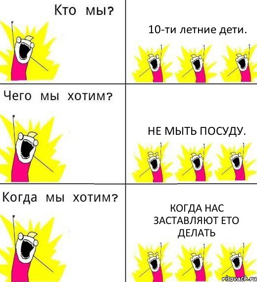 10-ти летние дети. Не мыть посуду. Когда нас заставляют ето делать, Комикс Что мы хотим