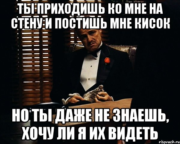 ты приходишь ко мне на стену и постишь мне кисок но ты даже не знаешь, хочу ли я их видеть, Мем Дон Вито Корлеоне