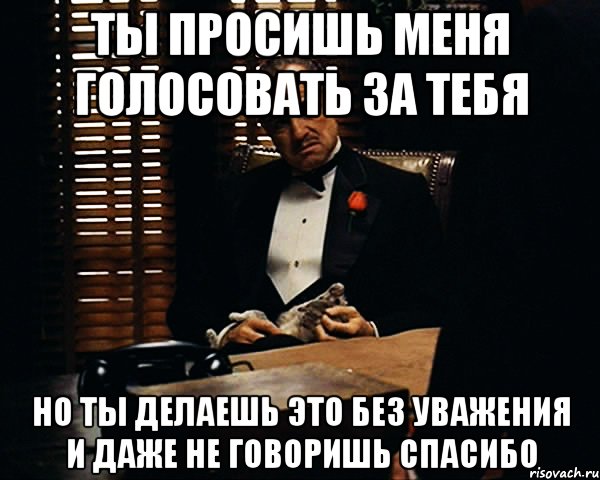 ты просишь меня голосовать за тебя но ты делаешь это без уважения и даже не говоришь спасибо, Мем Дон Вито Корлеоне