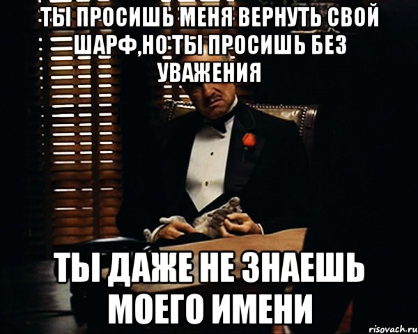 ты просишь меня вернуть свой шарф,но ты просишь без уважения ты даже не знаешь моего имени