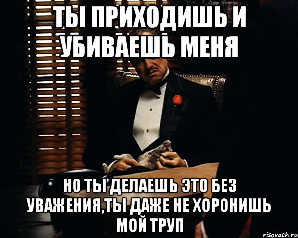 ты приходишь и убиваешь меня но ты делаешь это без уважения,ты даже не хоронишь мой труп