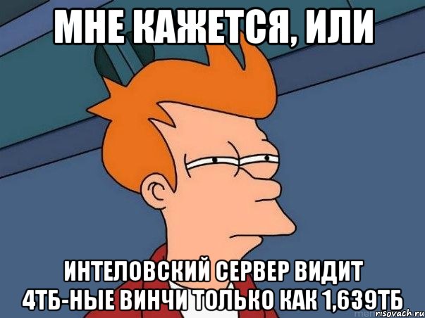 мне кажется, или интеловский сервер видит 4тб-ные винчи только как 1,639тб, Мем  Фрай (мне кажется или)