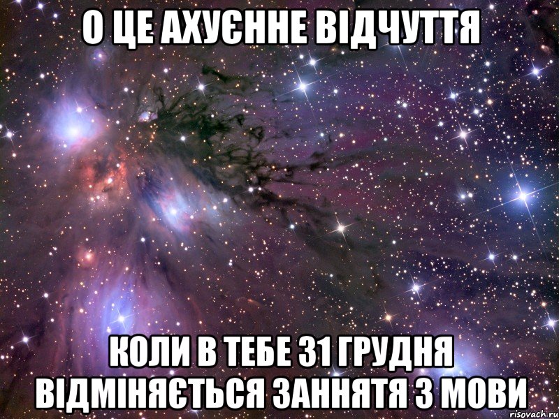 о це ахуєнне відчуття коли в тебе 31 грудня відміняється заннятя з мови, Мем Космос