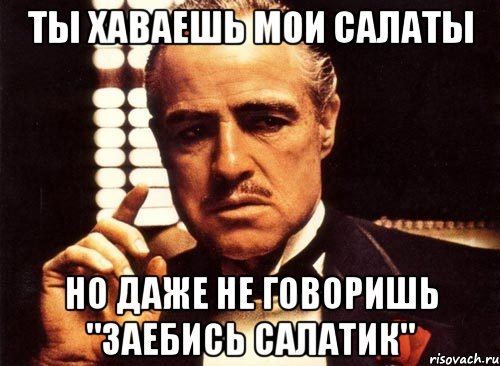 ты хаваешь мои салаты но даже не говоришь "заебись салатик", Мем крестный отец