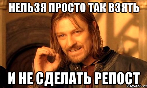 нельзя просто так взять и не сделать репост, Мем Нельзя просто так взять и (Боромир мем)