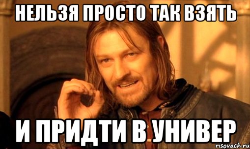 нельзя просто так взять и придти в универ, Мем Нельзя просто так взять и (Боромир мем)