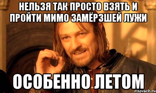 нельзя так просто взять и пройти мимо замёрзшей лужи особенно летом, Мем Нельзя просто так взять и (Боромир мем)