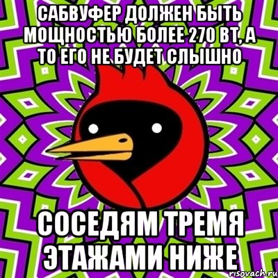 сабвуфер должен быть мощностью более 270 вт, а то его не будет слышно соседям тремя этажами ниже, Мем Омская птица