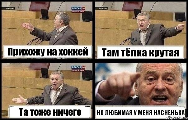 Прихожу на хоккей Там тёлка крутая Та тоже ничего НО ЛЮБИМАЯ У МЕНЯ НАСНЕНЬКА, Комикс с Жириновским