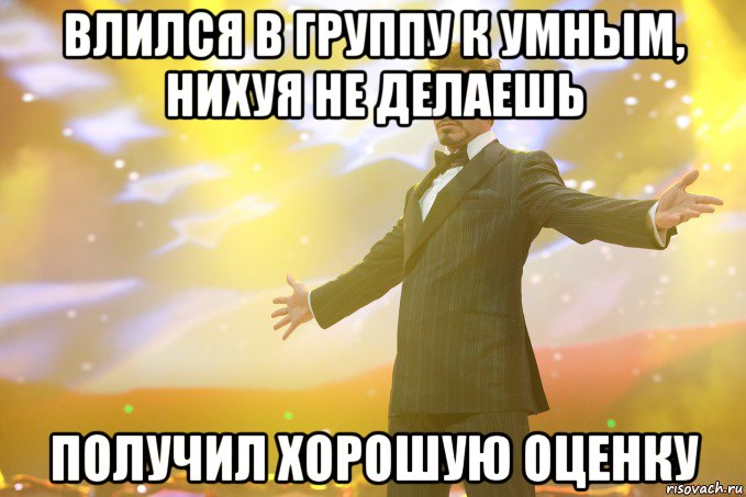 влился в группу к умным, нихуя не делаешь получил хорошую оценку, Мем Тони Старк (Роберт Дауни младший)