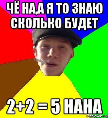 чё на,а я то знаю сколько будет 2+2 = 5 нана, Мем умный гопник