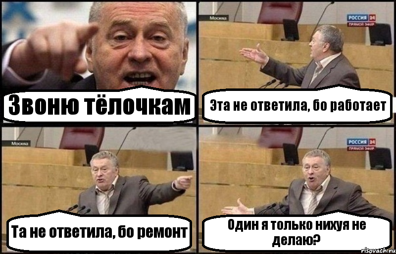 Звоню тёлочкам Эта не ответила, бо работает Та не ответила, бо ремонт Один я только нихуя не делаю?, Комикс Жириновский