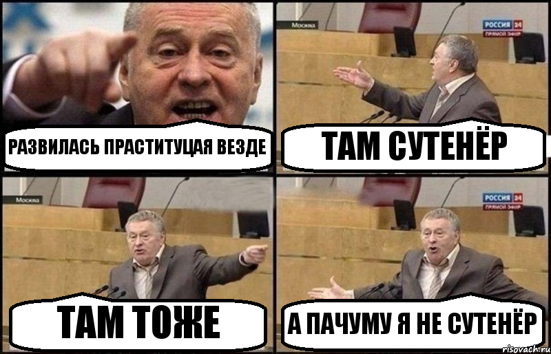 РАЗВИЛАСЬ ПРАСТИТУЦАЯ ВЕЗДЕ ТАМ СУТЕНЁР ТАМ ТОЖЕ А ПАЧУМУ Я НЕ СУТЕНЁР, Комикс Жириновский