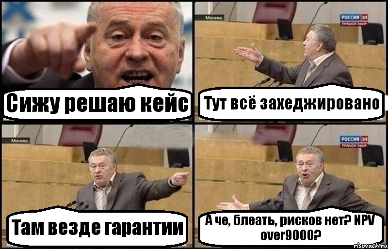 Сижу решаю кейс Тут всё захеджировано Там везде гарантии А че, блеать, рисков нет? NPV over9000?, Комикс Жириновский