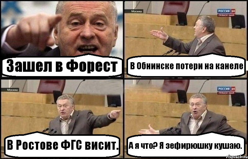 Зашел в Форест В Обнинске потери на канеле В Ростове ФГС висит. А я что? Я зефирюшку кушаю., Комикс Жириновский