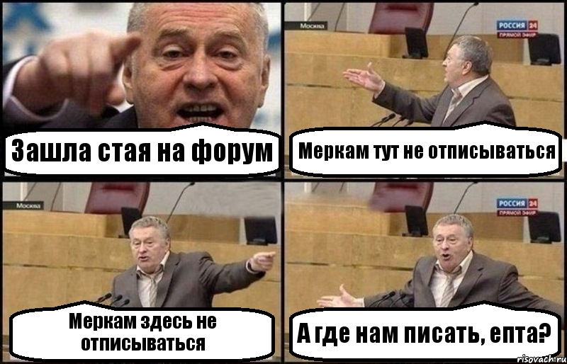 Зашла стая на форум Меркам тут не отписываться Меркам здесь не отписываться А где нам писать, епта?, Комикс Жириновский