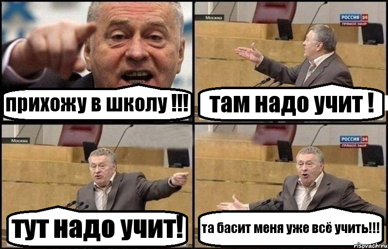 прихожу в школу !!! там надо учит ! тут надо учит! та басит меня уже всё учить!!!, Комикс Жириновский