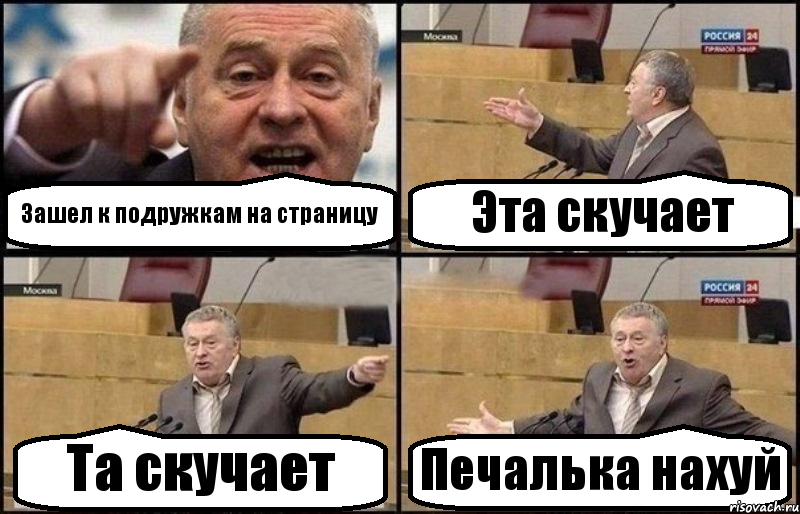 Зашел к подружкам на страницу Эта скучает Та скучает Печалька нахуй, Комикс Жириновский