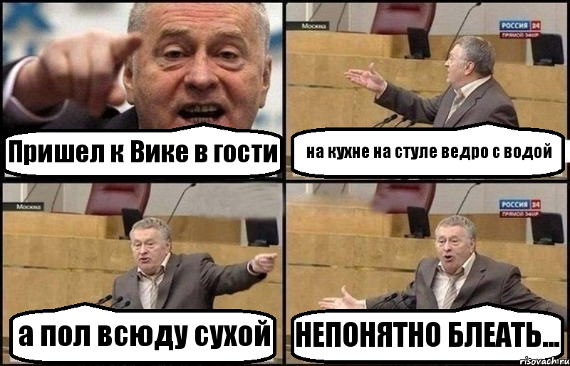 Пришел к Вике в гости на кухне на стуле ведро с водой а пол всюду сухой НЕПОНЯТНО БЛЕАТЬ..., Комикс Жириновский