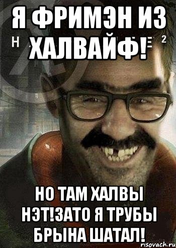 я фримэн из халвайф! но там халвы нэт!зато я трубы брына шатал!