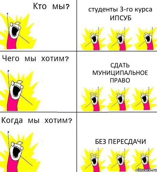 студенты 3-го курса ИПСУБ сдать муниципальное право без пересдачи, Комикс Что мы хотим