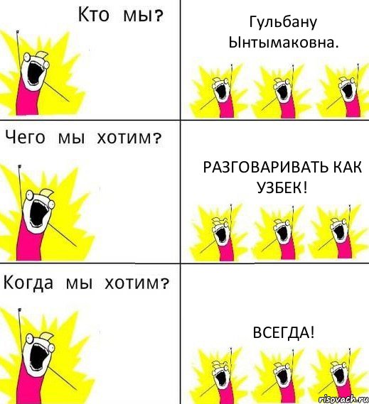 Гульбану Ынтымаковна. Разговаривать как узбек! Всегда!, Комикс Что мы хотим