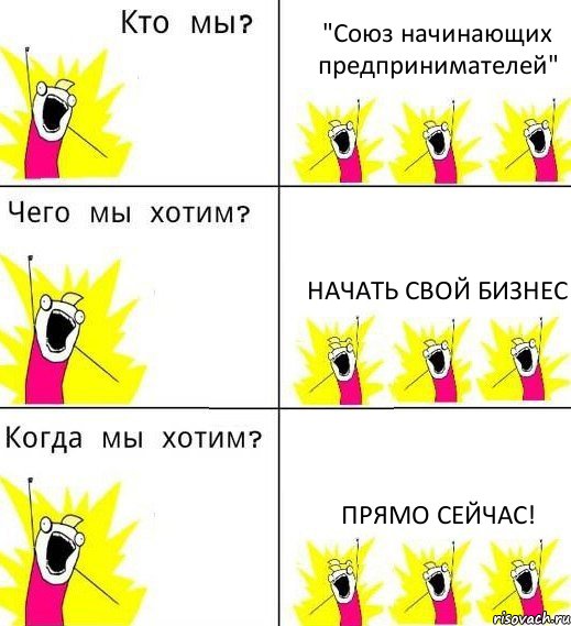 "Союз начинающих предпринимателей" начать свой БИЗНЕС прямо сейчас!, Комикс Что мы хотим