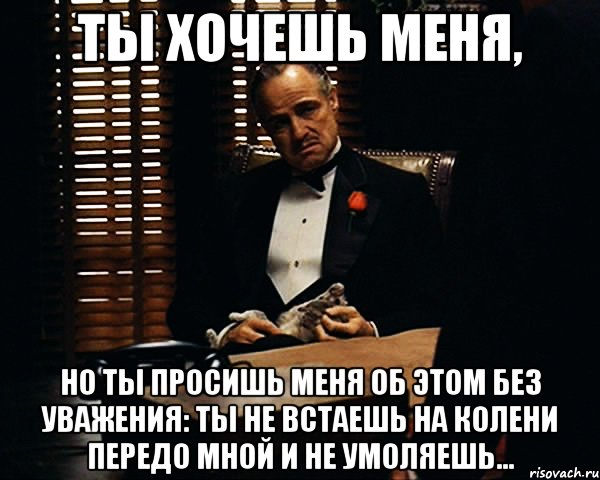 ты хочешь меня, но ты просишь меня об этом без уважения: ты не встаешь на колени передо мной и не умоляешь...